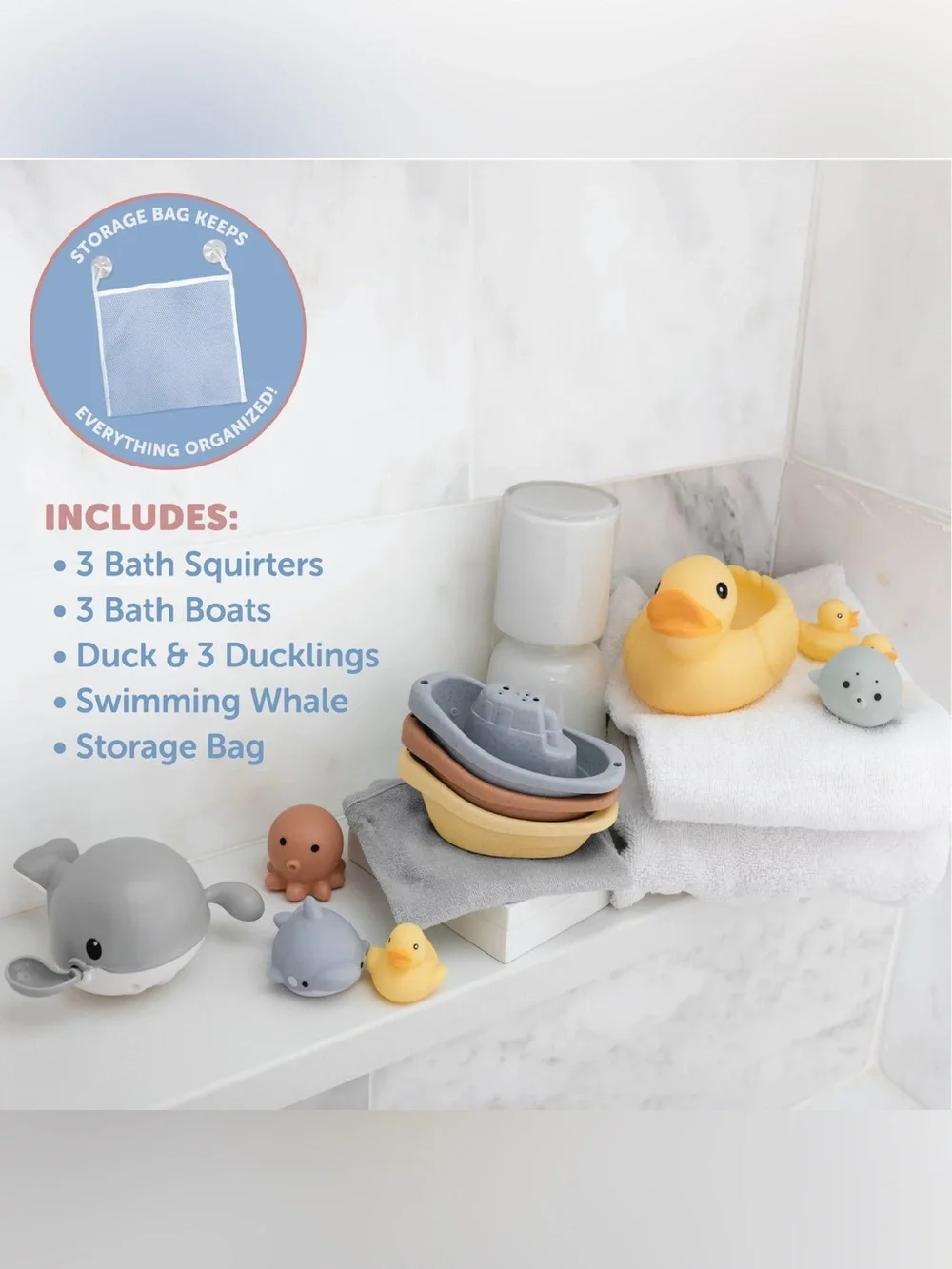 My First Bathtime 12-Piece Bath Toy Set - Yellow & Light Blue